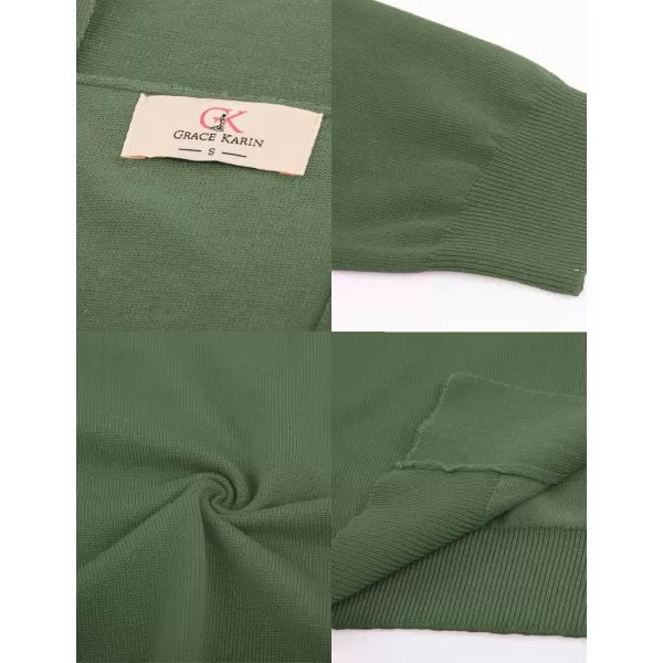 GRACE KARIN Womens 34 Sleeve Cardigan Knit Sweaters Cropped Open Front Shrug BoleroDark Olive Green