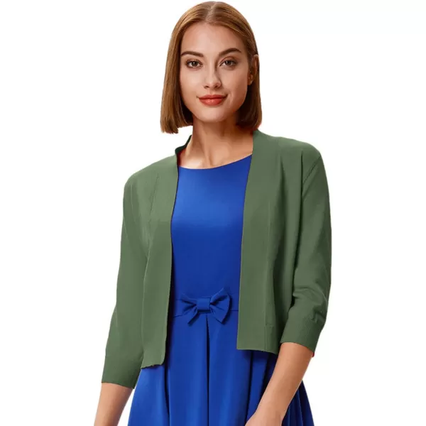 GRACE KARIN Womens 34 Sleeve Cardigan Knit Sweaters Cropped Open Front Shrug BoleroDark Olive Green