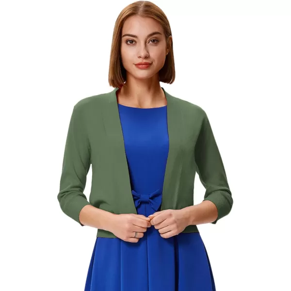 GRACE KARIN Womens 34 Sleeve Cardigan Knit Sweaters Cropped Open Front Shrug BoleroDark Olive Green