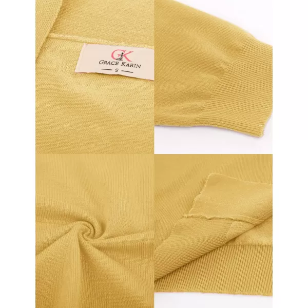 GRACE KARIN Womens 34 Sleeve Cardigan Knit Sweaters Cropped Open Front Shrug BoleroMustard