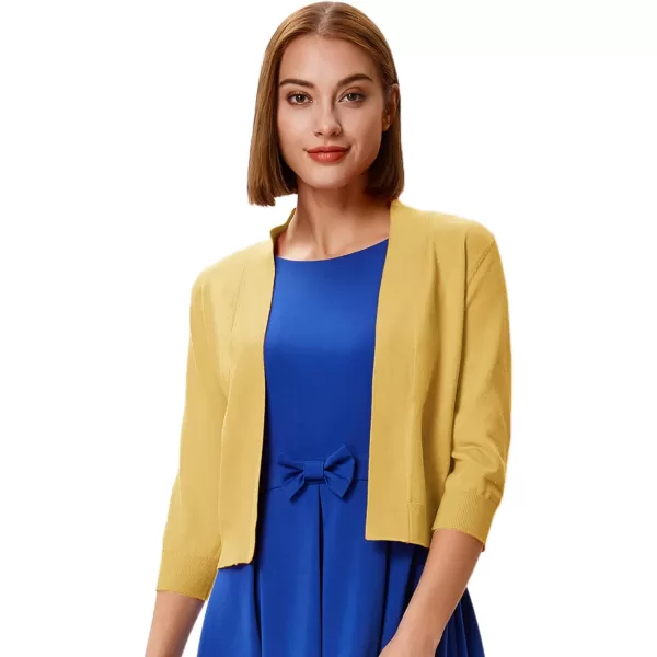 GRACE KARIN Womens 34 Sleeve Cardigan Knit Sweaters Cropped Open Front Shrug BoleroMustard