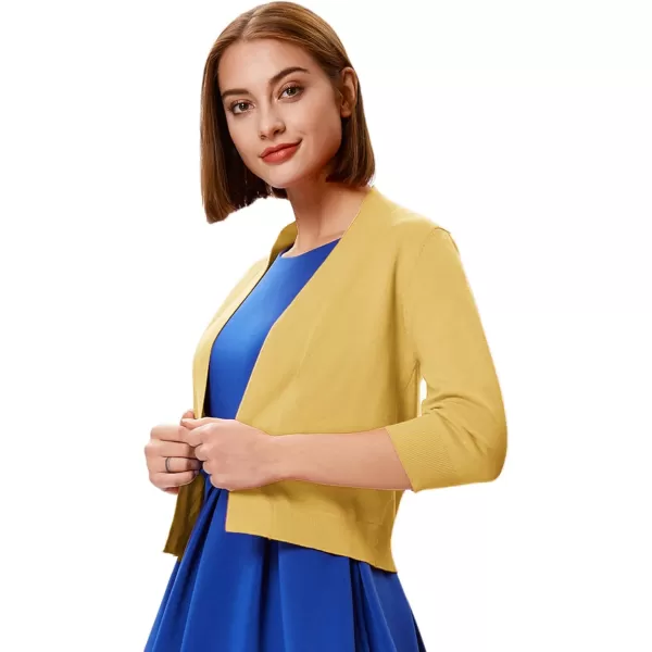 GRACE KARIN Womens 34 Sleeve Cardigan Knit Sweaters Cropped Open Front Shrug BoleroMustard