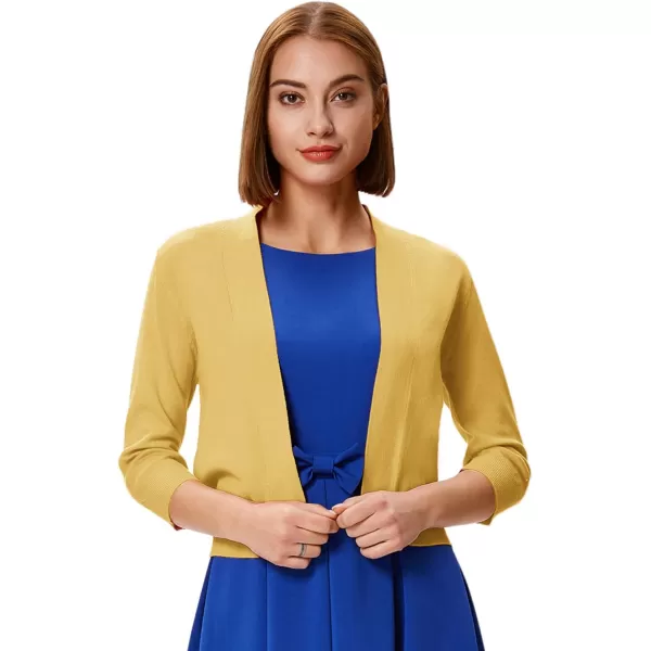 GRACE KARIN Womens 34 Sleeve Cardigan Knit Sweaters Cropped Open Front Shrug BoleroMustard