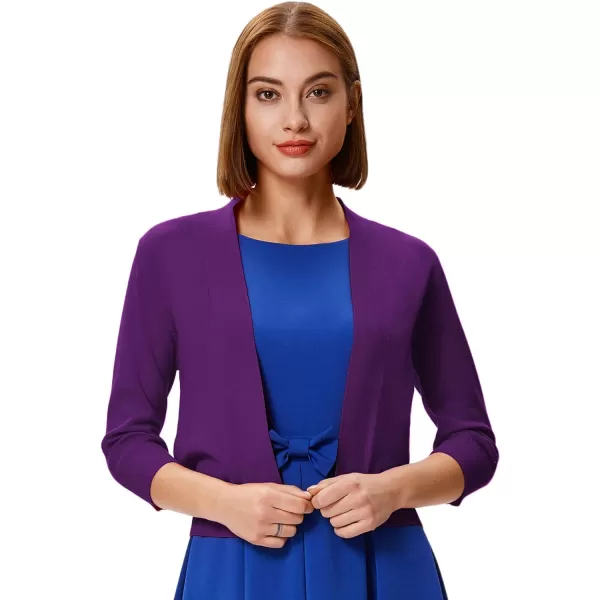 GRACE KARIN Womens 34 Sleeve Cardigan Knit Sweaters Cropped Open Front Shrug BoleroPurple