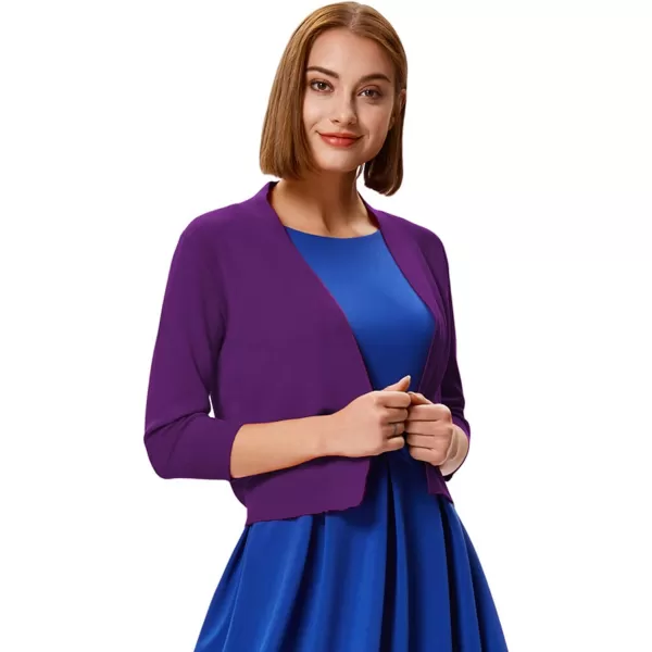 GRACE KARIN Womens 34 Sleeve Cardigan Knit Sweaters Cropped Open Front Shrug BoleroPurple