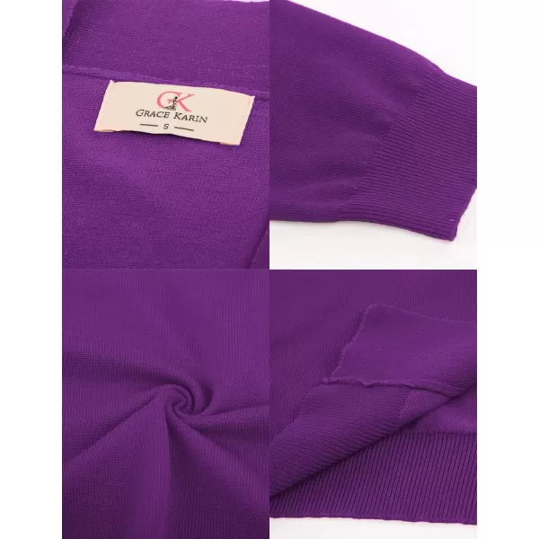 GRACE KARIN Womens 34 Sleeve Cardigan Knit Sweaters Cropped Open Front Shrug BoleroPurple