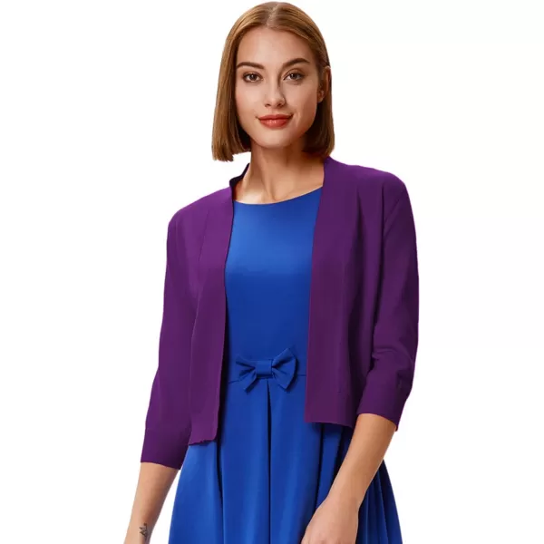 GRACE KARIN Womens 34 Sleeve Cardigan Knit Sweaters Cropped Open Front Shrug BoleroPurple