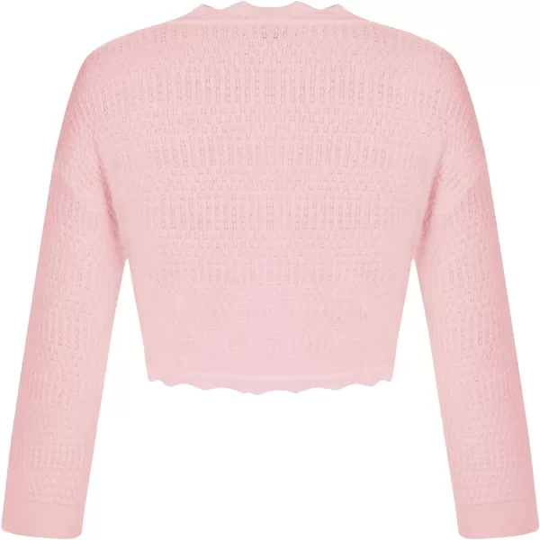 GRACE KARIN Womens 34 Sleeve Cropped Cardigan Sweater Elegant Crochet Knit Bolero Shrugs for Women DressesLight Pink