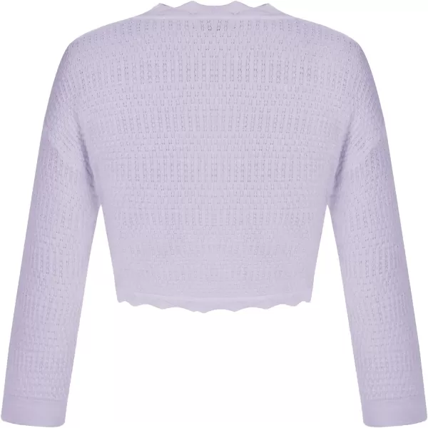 GRACE KARIN Womens 34 Sleeve Cropped Cardigan Sweater Elegant Crochet Knit Bolero Shrugs for Women DressesLight Purple