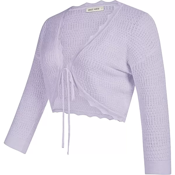 GRACE KARIN Womens 34 Sleeve Cropped Cardigan Sweater Elegant Crochet Knit Bolero Shrugs for Women DressesLight Purple