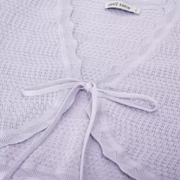 GRACE KARIN Womens 34 Sleeve Cropped Cardigan Sweater Elegant Crochet Knit Bolero Shrugs for Women DressesLight Purple