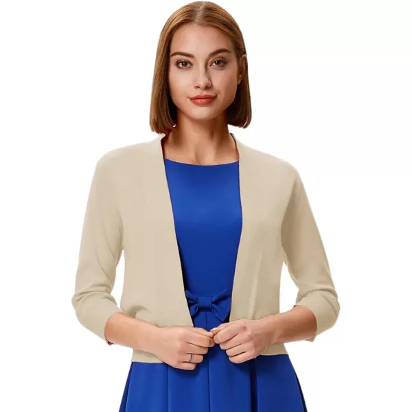 GRACE KARIN Womens 34 Sleeve Knit Cropped Cardigan Sweaters Open Front Bolero Shrugs Coat Tops S3XLBeige