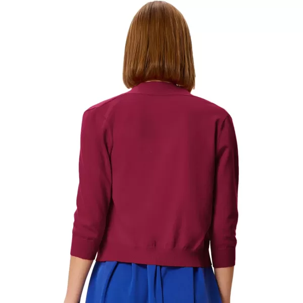 GRACE KARIN Womens 34 Sleeve Knit Cropped Cardigan Sweaters Open Front Bolero Shrugs Coat Tops S3XLBurgundy