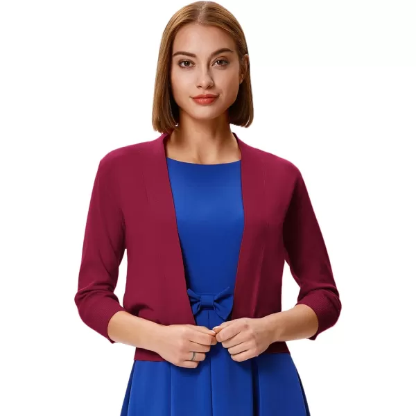 GRACE KARIN Womens 34 Sleeve Knit Cropped Cardigan Sweaters Open Front Bolero Shrugs Coat Tops S3XLBurgundy