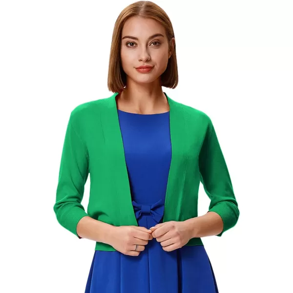 GRACE KARIN Womens 34 Sleeve Knit Cropped Cardigan Sweaters Open Front Bolero Shrugs Coat Tops S3XLGreen