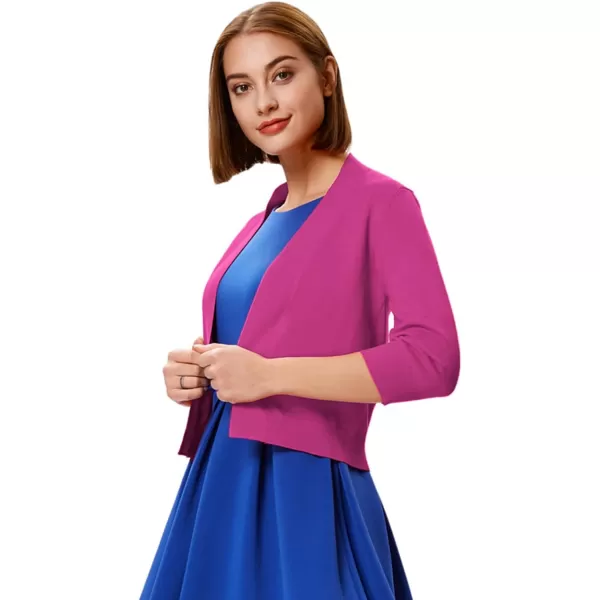 GRACE KARIN Womens 34 Sleeve Knit Cropped Cardigan Sweaters Open Front Bolero Shrugs Coat Tops S3XLHot Pink