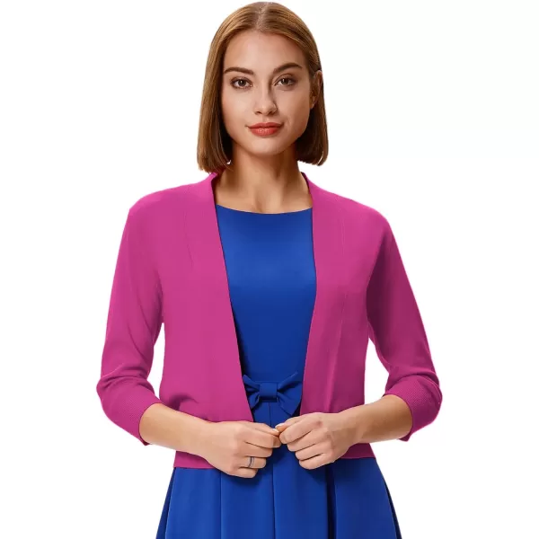 GRACE KARIN Womens 34 Sleeve Knit Cropped Cardigan Sweaters Open Front Bolero Shrugs Coat Tops S3XLHot Pink