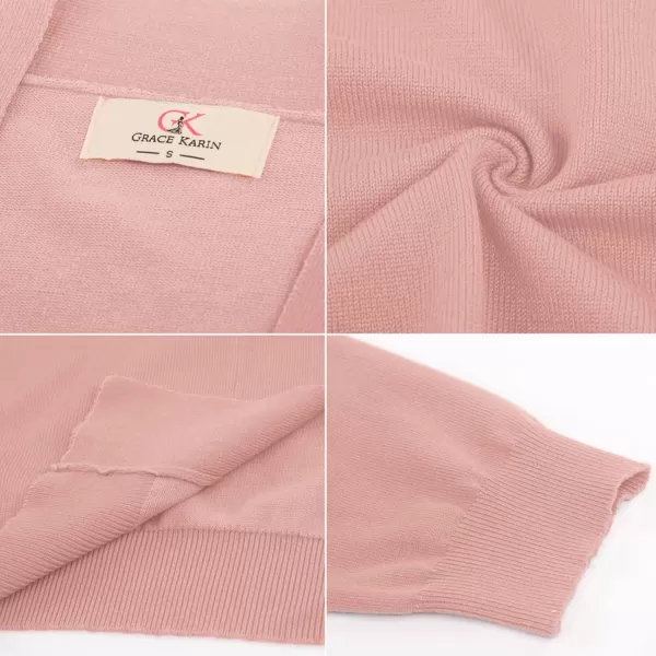 GRACE KARIN Womens 34 Sleeve Knit Cropped Cardigan Sweaters Open Front Bolero Shrugs Coat Tops S3XLLight Pink
