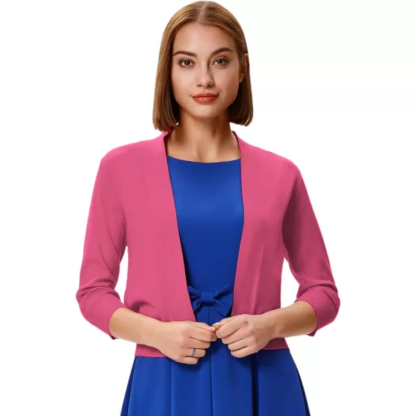 GRACE KARIN Womens 34 Sleeve Knit Cropped Cardigan Sweaters Open Front Bolero Shrugs Coat Tops S3XLPink