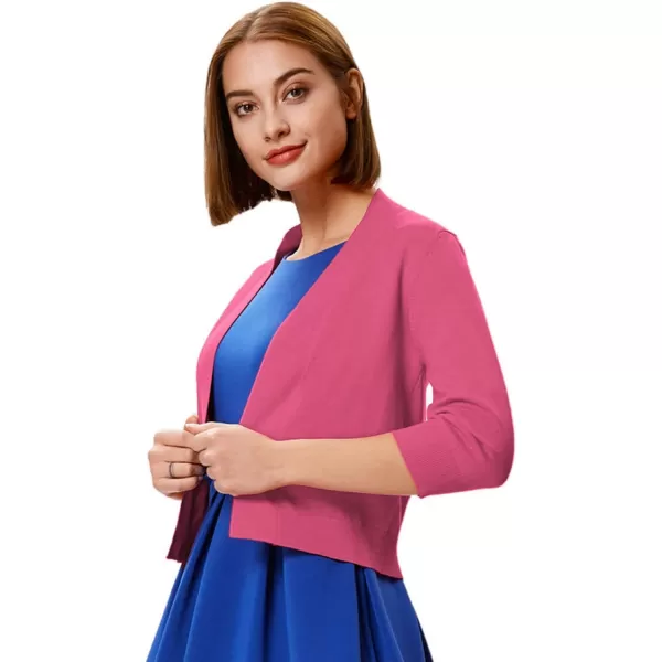 GRACE KARIN Womens 34 Sleeve Knit Cropped Cardigan Sweaters Open Front Bolero Shrugs Coat Tops S3XLPink