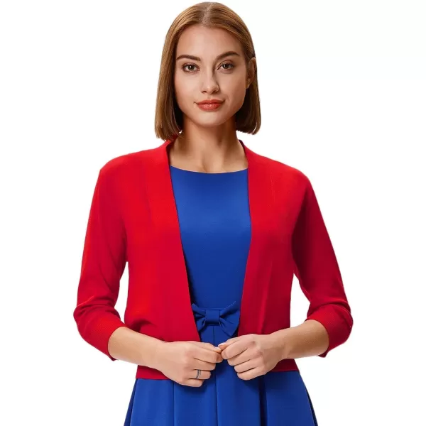 GRACE KARIN Womens 34 Sleeve Knit Cropped Cardigan Sweaters Open Front Bolero Shrugs Coat Tops S3XLRed