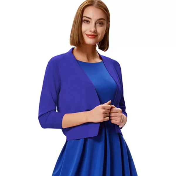 GRACE KARIN Womens 34 Sleeve Knit Cropped Cardigan Sweaters Open Front Bolero Shrugs Coat Tops S3XLSapphire Blue