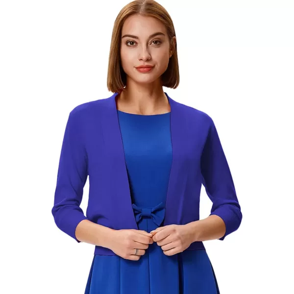 GRACE KARIN Womens 34 Sleeve Knit Cropped Cardigan Sweaters Open Front Bolero Shrugs Coat Tops S3XLSapphire Blue