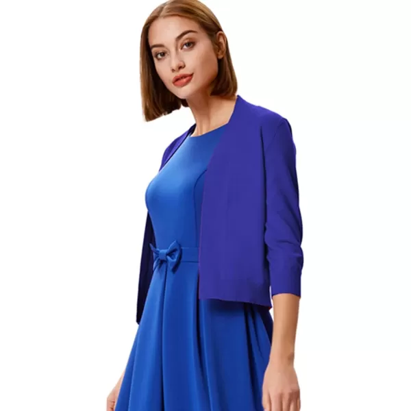 GRACE KARIN Womens 34 Sleeve Knit Cropped Cardigan Sweaters Open Front Bolero Shrugs Coat Tops S3XLSapphire Blue