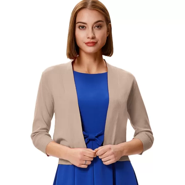 GRACE KARIN Womens 34 Sleeve Knit Cropped Cardigan Sweaters Open Front Bolero Shrugs Coat Tops S3XLTan