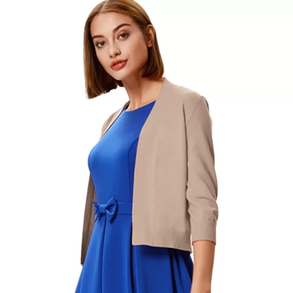 GRACE KARIN Womens 34 Sleeve Knit Cropped Cardigan Sweaters Open Front Bolero Shrugs Coat Tops S3XLTan