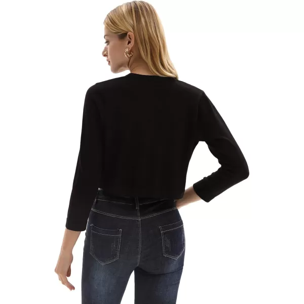 GRACE KARIN Womens 34 Sleeve Open Front Knit Cropped Bolero Shrug Cardigan SweaterBlack
