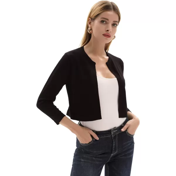 GRACE KARIN Womens 34 Sleeve Open Front Knit Cropped Bolero Shrug Cardigan SweaterBlack