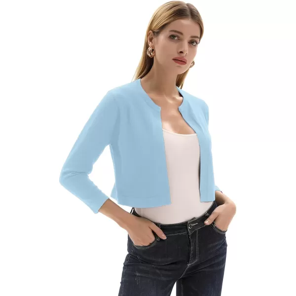 GRACE KARIN Womens 34 Sleeve Open Front Knit Cropped Bolero Shrug Cardigan SweaterLight Blue