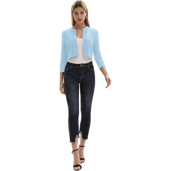 GRACE KARIN Womens 34 Sleeve Open Front Knit Cropped Bolero Shrug Cardigan SweaterLight Blue