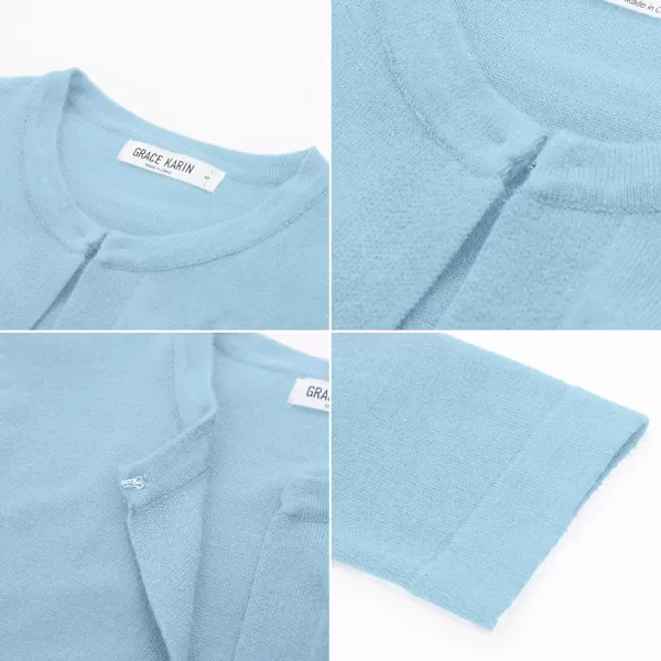GRACE KARIN Womens 34 Sleeve Open Front Knit Cropped Bolero Shrug Cardigan SweaterLight Blue