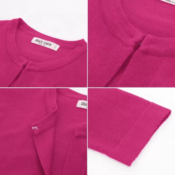 GRACE KARIN Womens 34 Sleeve Open Front Knit Cropped Bolero Shrug Cardigan SweaterRose Red