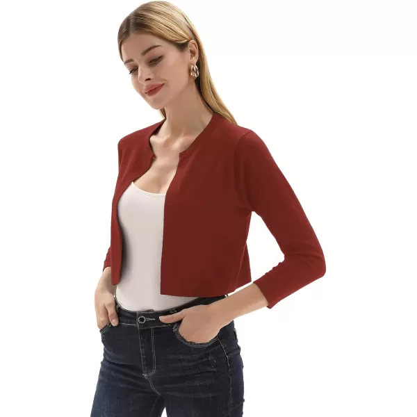 GRACE KARIN Womens 34 Sleeve Open Front Knit Cropped Bolero Shrug Cardigan SweaterRust Red