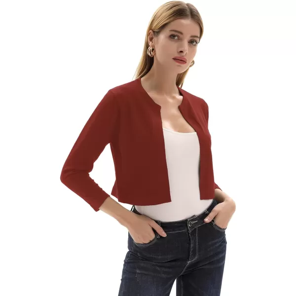 GRACE KARIN Womens 34 Sleeve Open Front Knit Cropped Bolero Shrug Cardigan SweaterRust Red