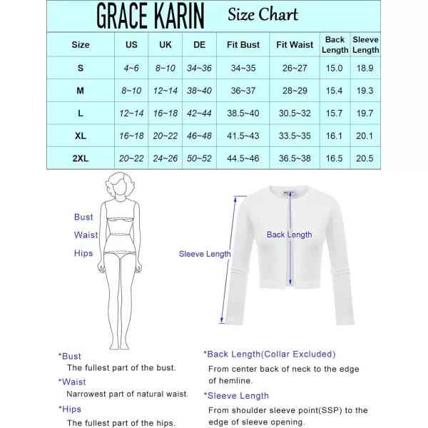 GRACE KARIN Womens 34 Sleeve Open Front Knit Cropped Bolero Shrug Cardigan SweaterWhite