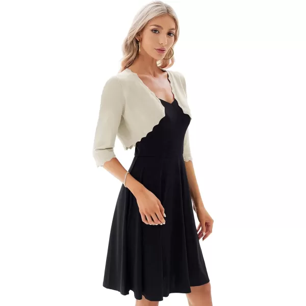 GRACE KARIN Womens 34 Sleeve Open Front Scalloped Knit Cropped Bolero Shrug CardiganApricot