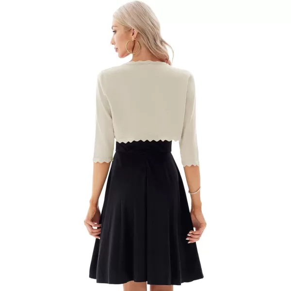 GRACE KARIN Womens 34 Sleeve Open Front Scalloped Knit Cropped Bolero Shrug CardiganApricot