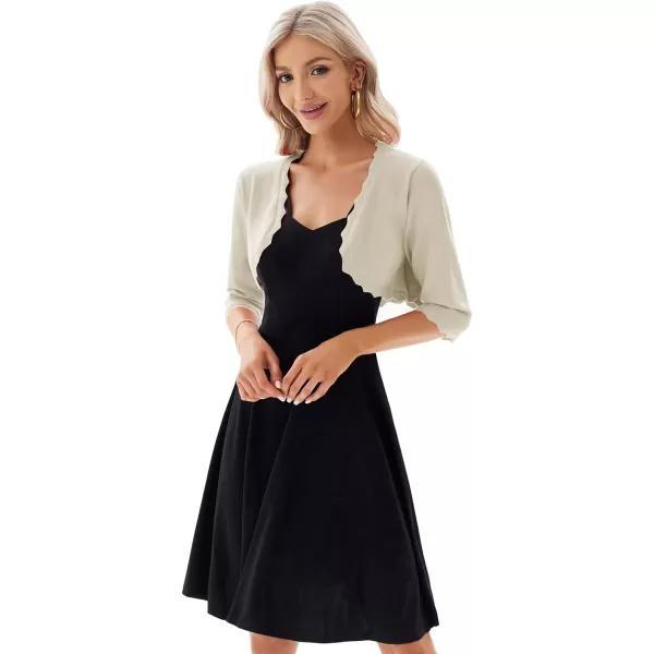 GRACE KARIN Womens 34 Sleeve Open Front Scalloped Knit Cropped Bolero Shrug CardiganApricot