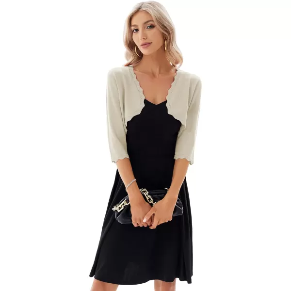 GRACE KARIN Womens 34 Sleeve Open Front Scalloped Knit Cropped Bolero Shrug CardiganApricot