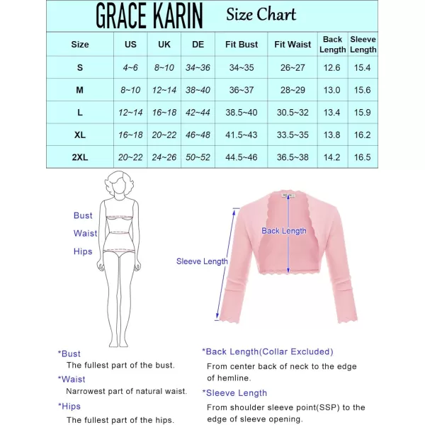 GRACE KARIN Womens 34 Sleeve Open Front Scalloped Knit Cropped Bolero Shrug CardiganDusty Pink