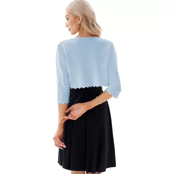 GRACE KARIN Womens 34 Sleeve Open Front Scalloped Knit Cropped Bolero Shrug CardiganLight Blue