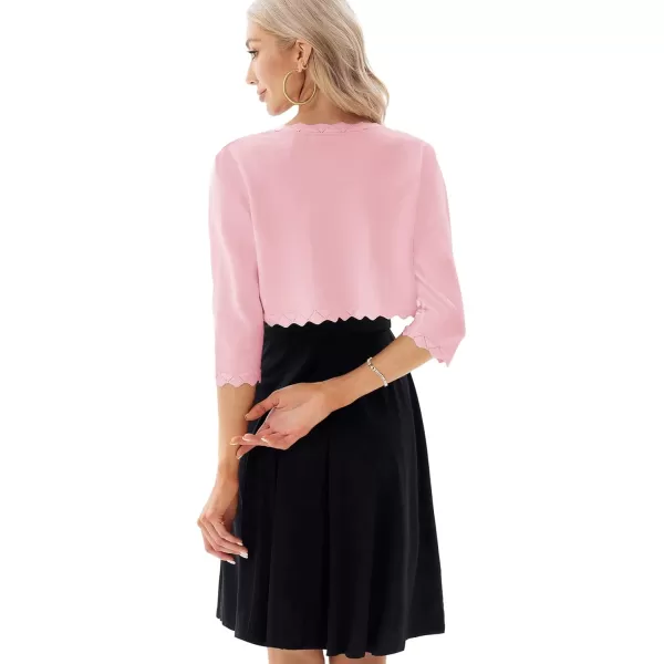 GRACE KARIN Womens 34 Sleeve Open Front Scalloped Knit Cropped Bolero Shrug CardiganLight Pink