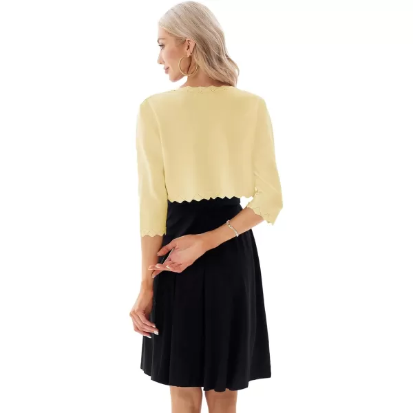 GRACE KARIN Womens 34 Sleeve Open Front Scalloped Knit Cropped Bolero Shrug CardiganLight Yellow