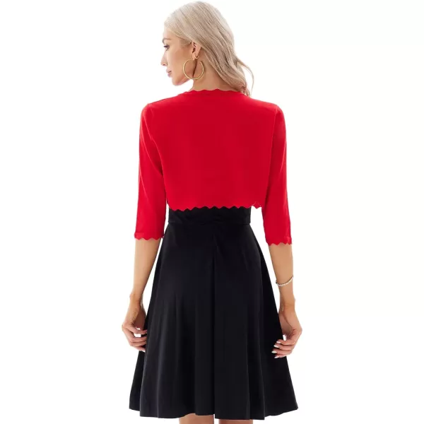 GRACE KARIN Womens 34 Sleeve Open Front Scalloped Knit Cropped Bolero Shrug CardiganRed