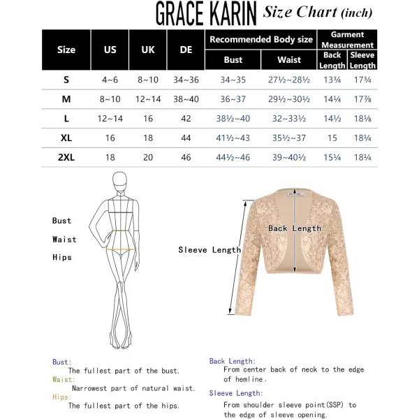 GRACE KARIN Womens 34 Sleeve Open Front Sequin Floral Lace Cropped Shrug Bolero CardiganChampagne