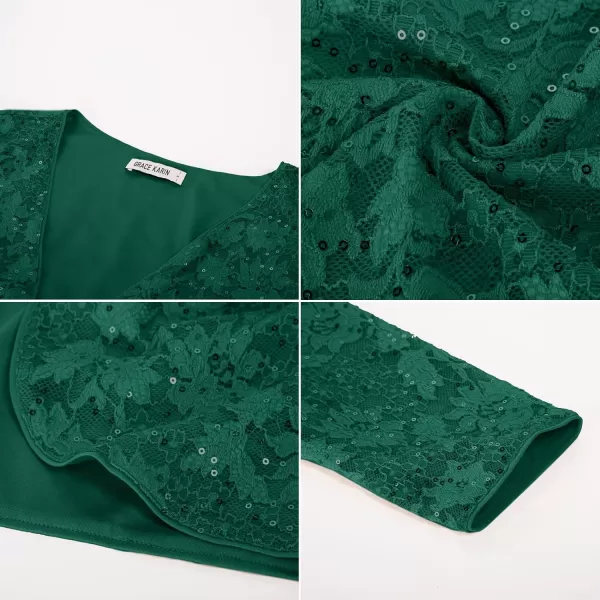 GRACE KARIN Womens 34 Sleeve Open Front Sequin Floral Lace Cropped Shrug Bolero CardiganDark Green